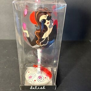 Women Makeup Wine Glass with Red and Black Design